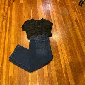 Torrid Blue Flare Jeans W/Bonus Torrid Rayon Camo Top! Size 28S